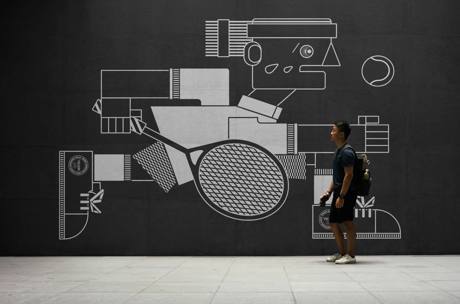 Wall-tennis Work.out tennis-themed illustration for branded wall graphics.