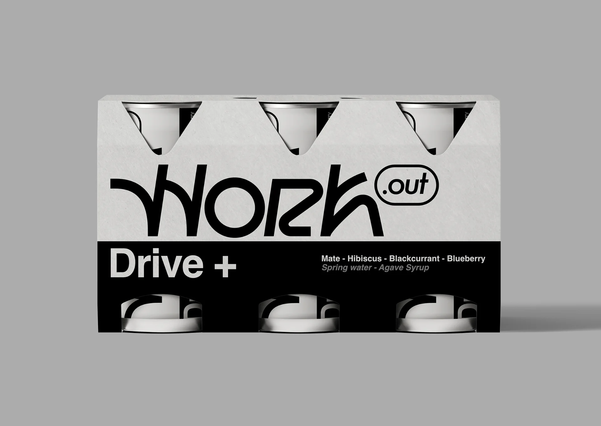 pack-cans Work.out beverage cans featuring custom product packaging design.
