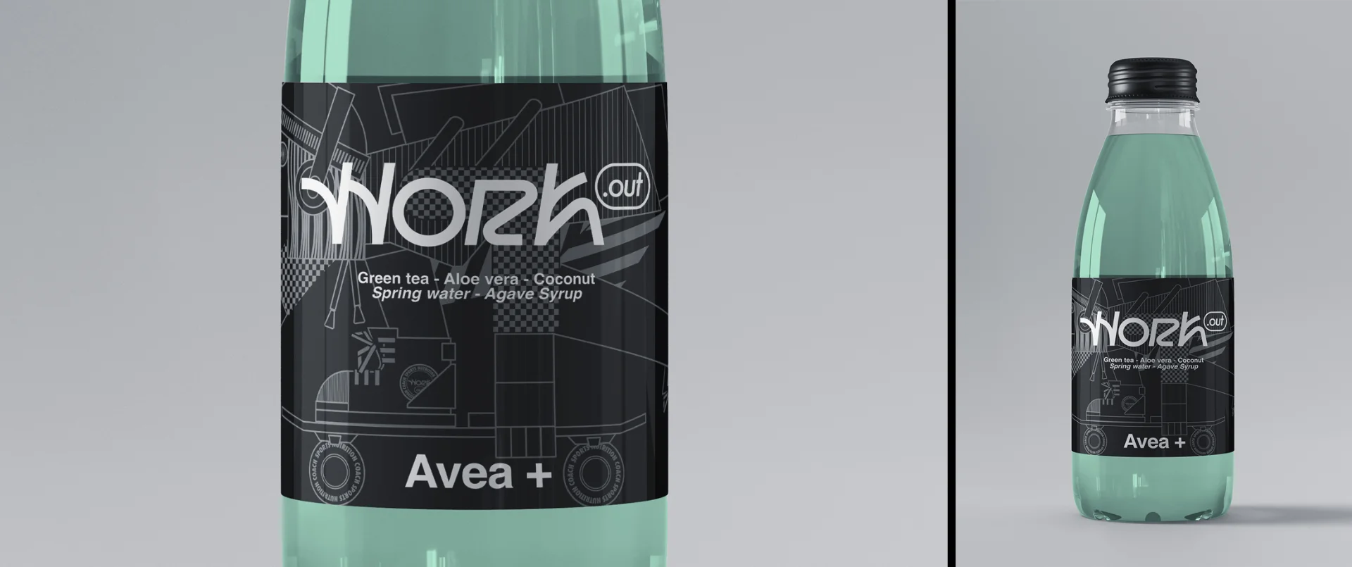 packaging-bottles Work.out branded bottles with custom packaging graphics.