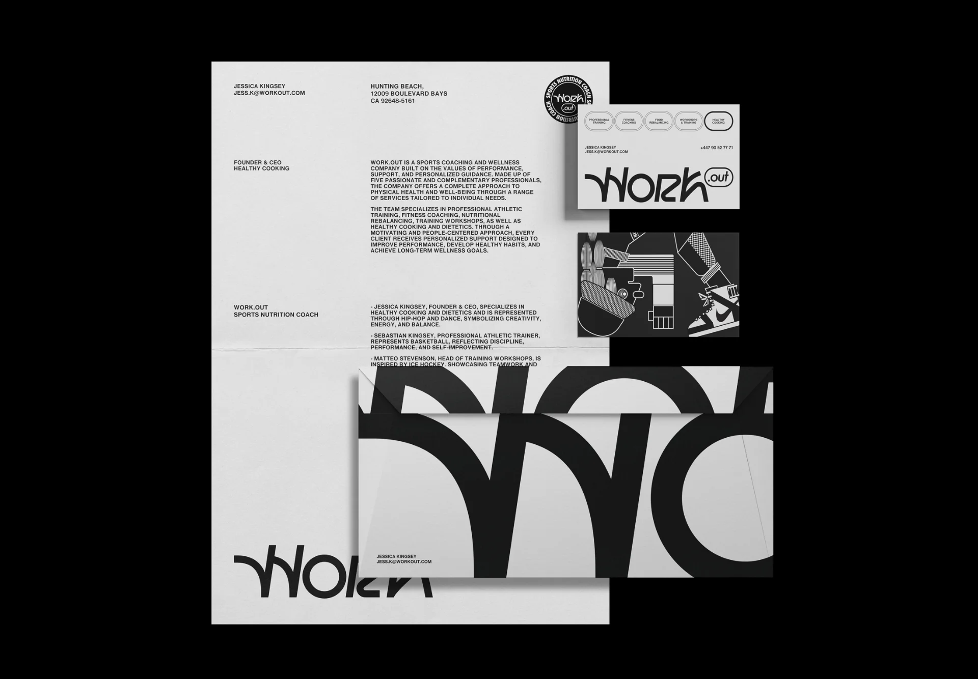stationery Work.out branded stationery designed for a sports coaching company.